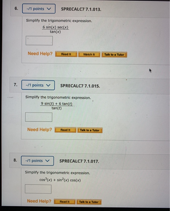 Solved 1 Points SPRECALC7 7 1 013 Simplify The Chegg