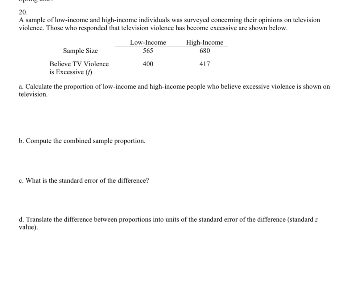 Solved A sample of low-income and high-income individuals | Chegg.com