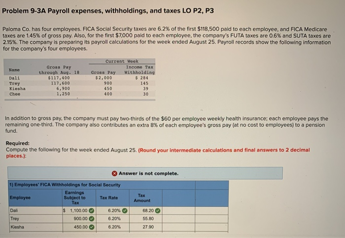 Solved Problem 9-3A Payroll Expenses, Withholdings, And | Chegg.com