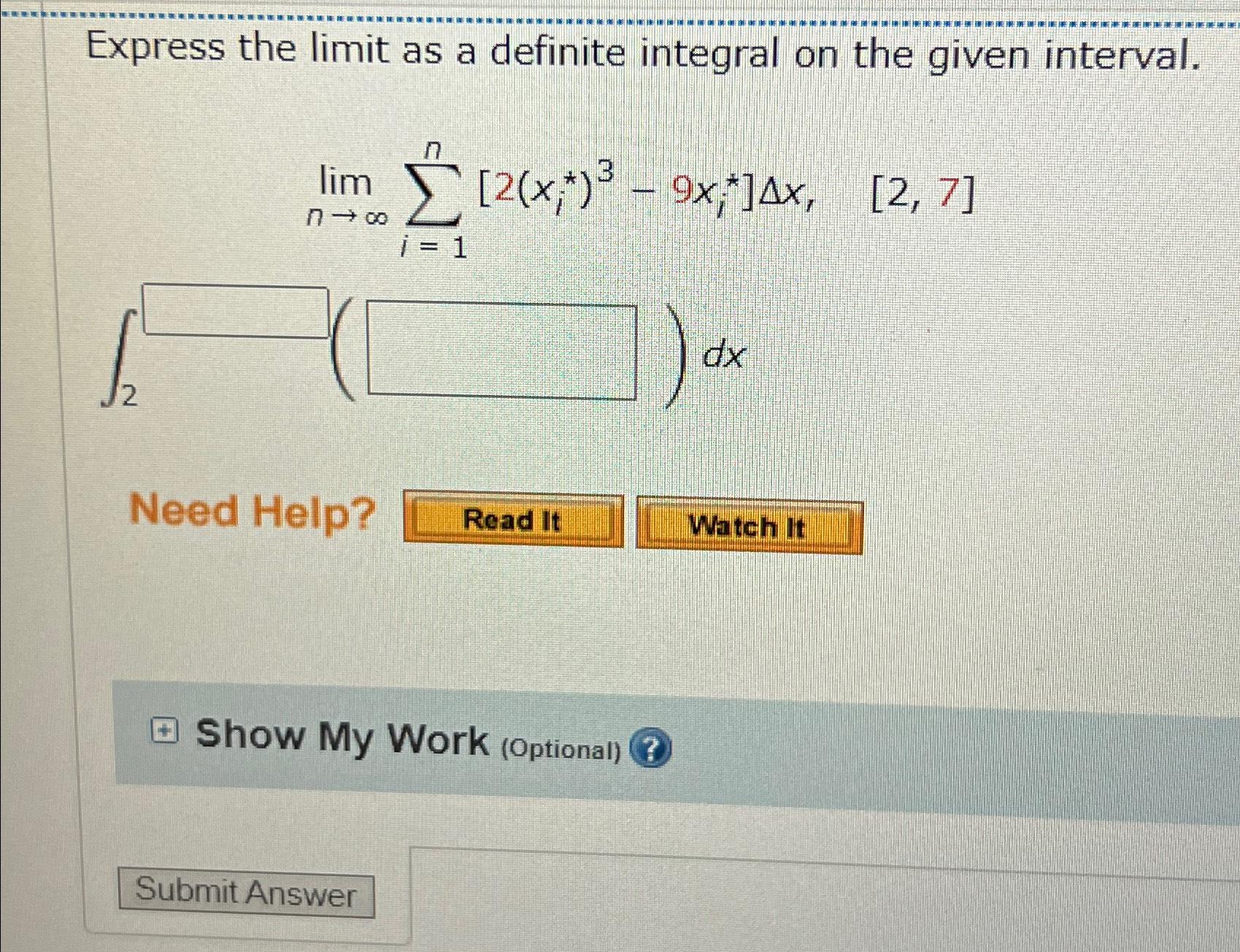 Solved Express The Limit As A Definite Integral On The Given | Chegg.com