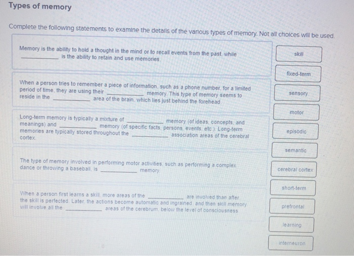 Solved Types of memory Complete the following statements to | Chegg.com
