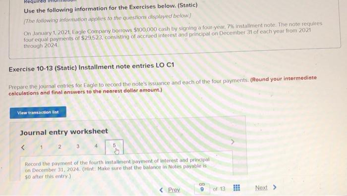 Solved Use the following information for the Exercises | Chegg.com