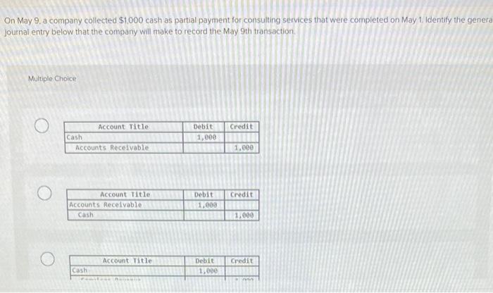 Solved On May 9, a company collected $1,000 cash as partial 