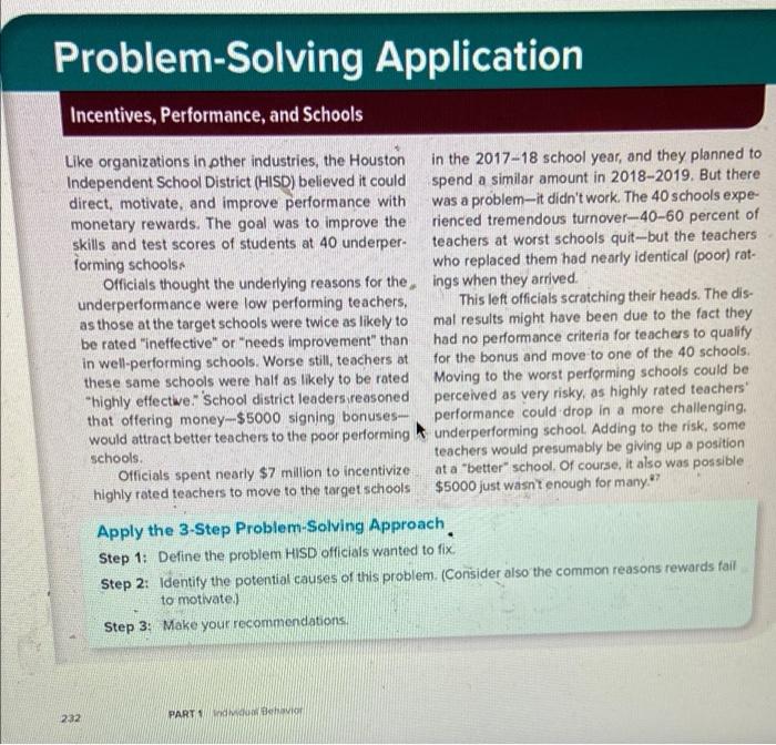 problem solving application incentives performance and schools quizlet