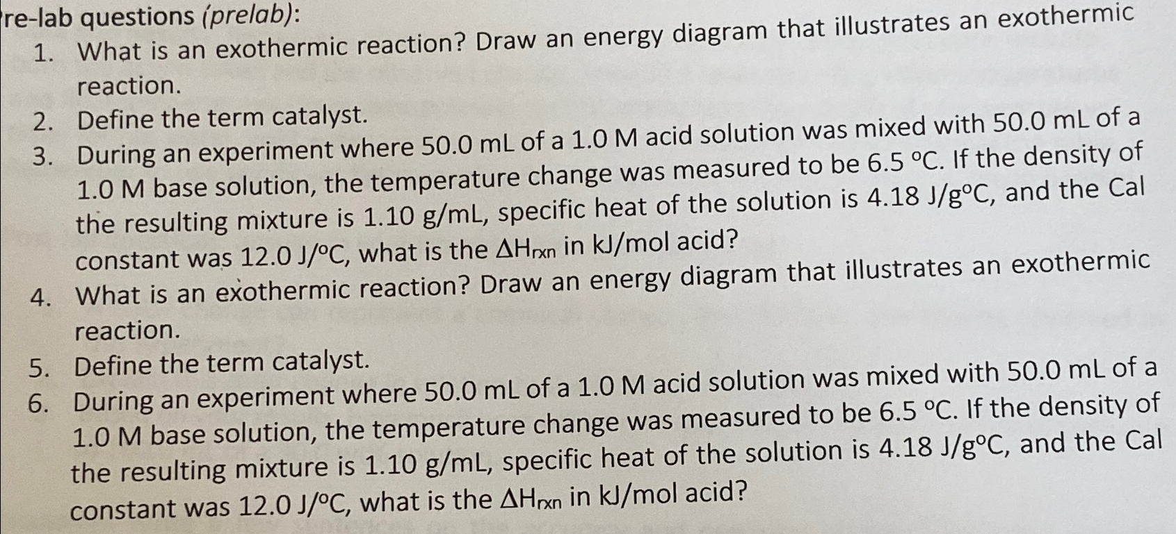Solved re-lab questions (prelab):What is an exothermic | Chegg.com