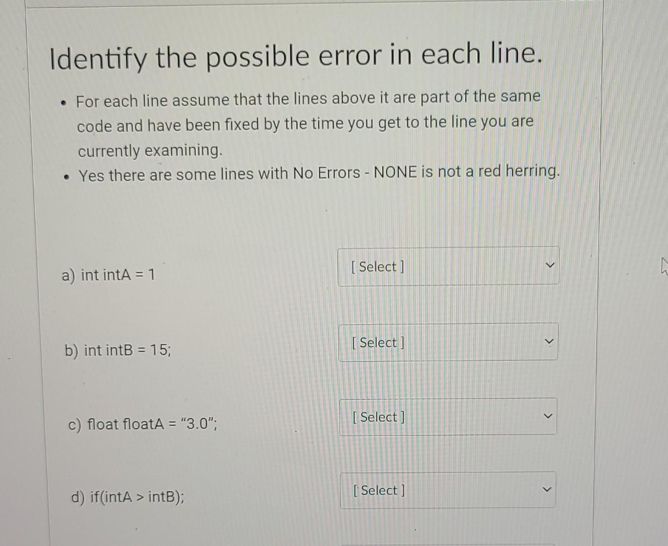 Identify the possible error in each line. . For each | Chegg.com