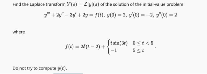 Solved Find the Laplace transform Y(s)=L[y](s) of the | Chegg.com