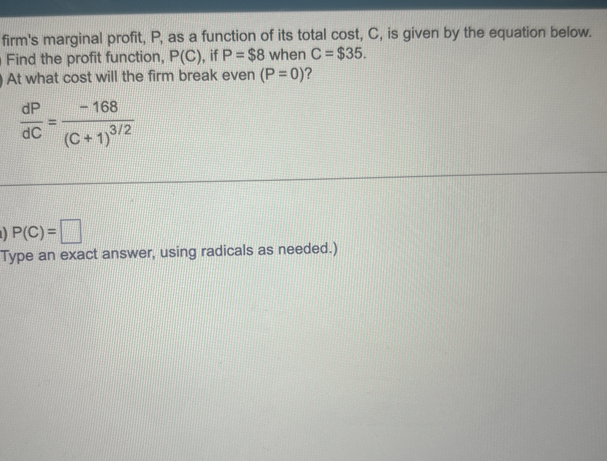 Solved firm's marginal profit, P , ﻿as a function of its | Chegg.com