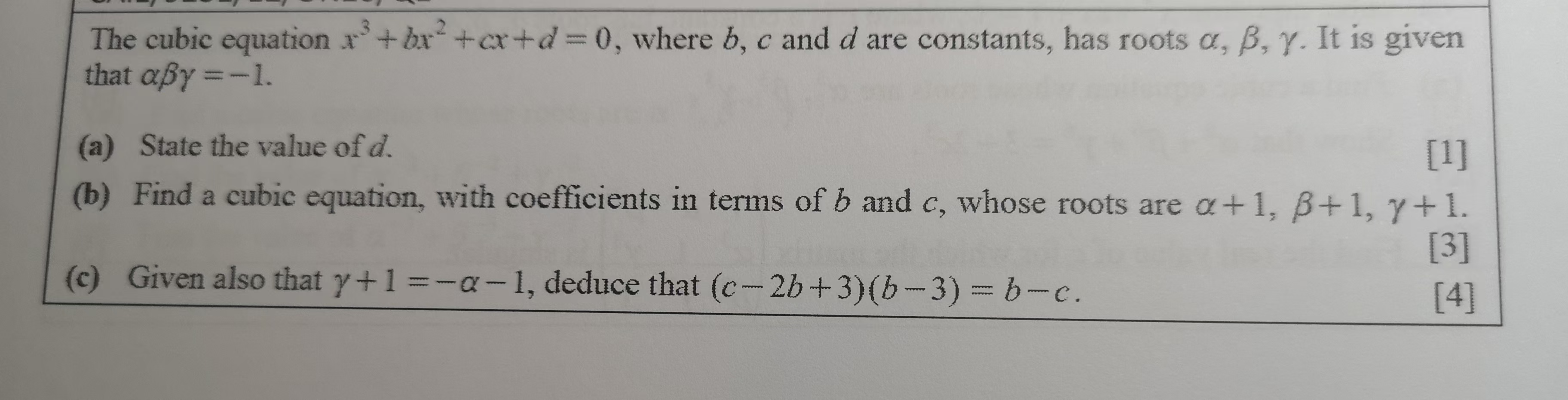 Solved The cubic equation x3+bx2+cx+d=0, ﻿where b,c ﻿and d | Chegg.com