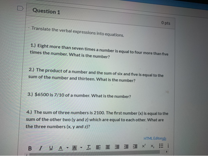 Solved Question 1 O Pts Translate The Verbal Expression Chegg Com