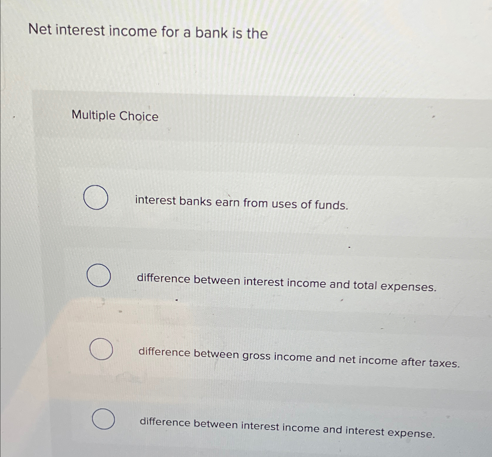Solved Net interest income for a bank is theMultiple | Chegg.com