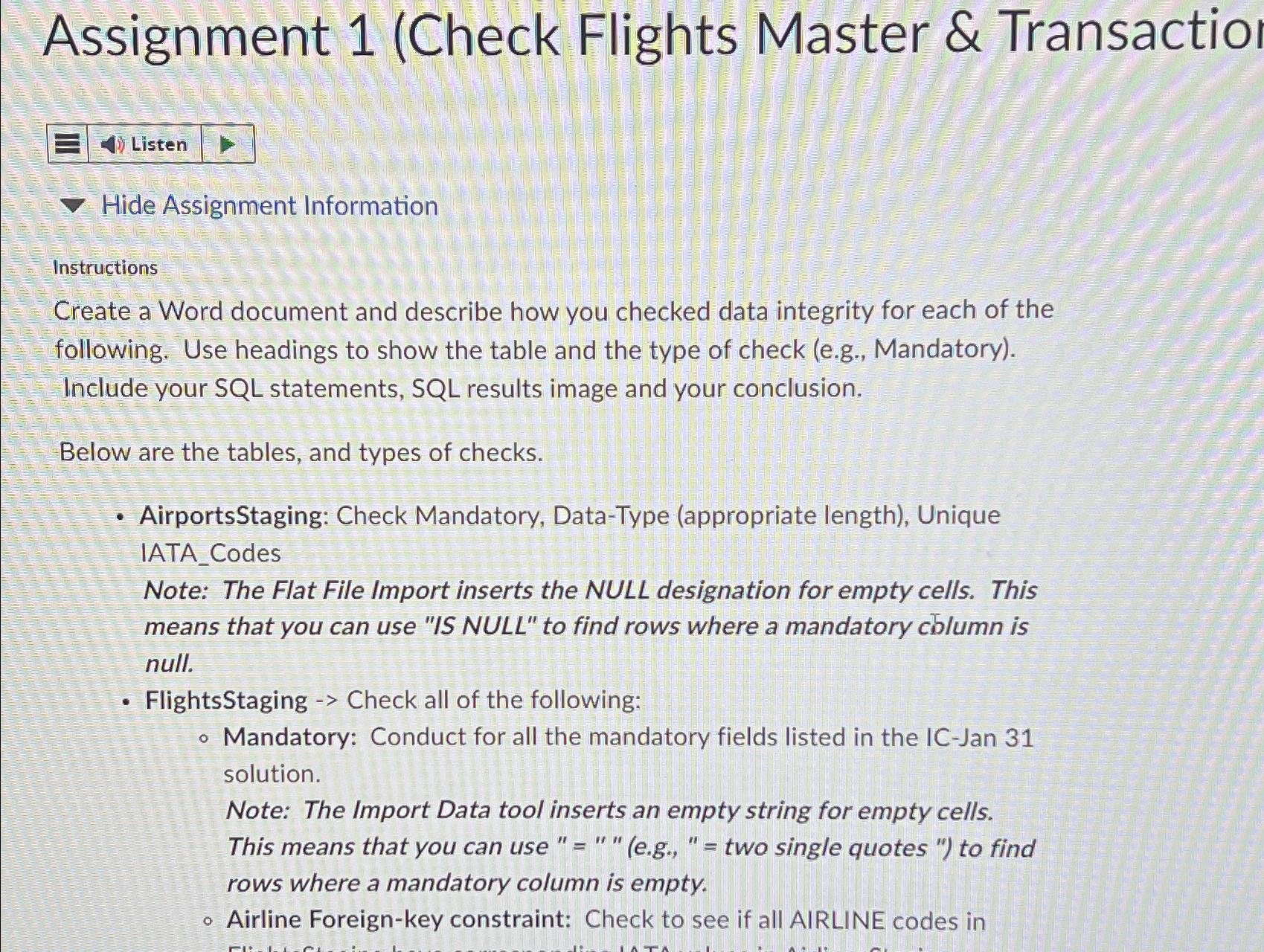 Solved Assignment 1 (Check Flights Master & TransactioHide | Chegg.com