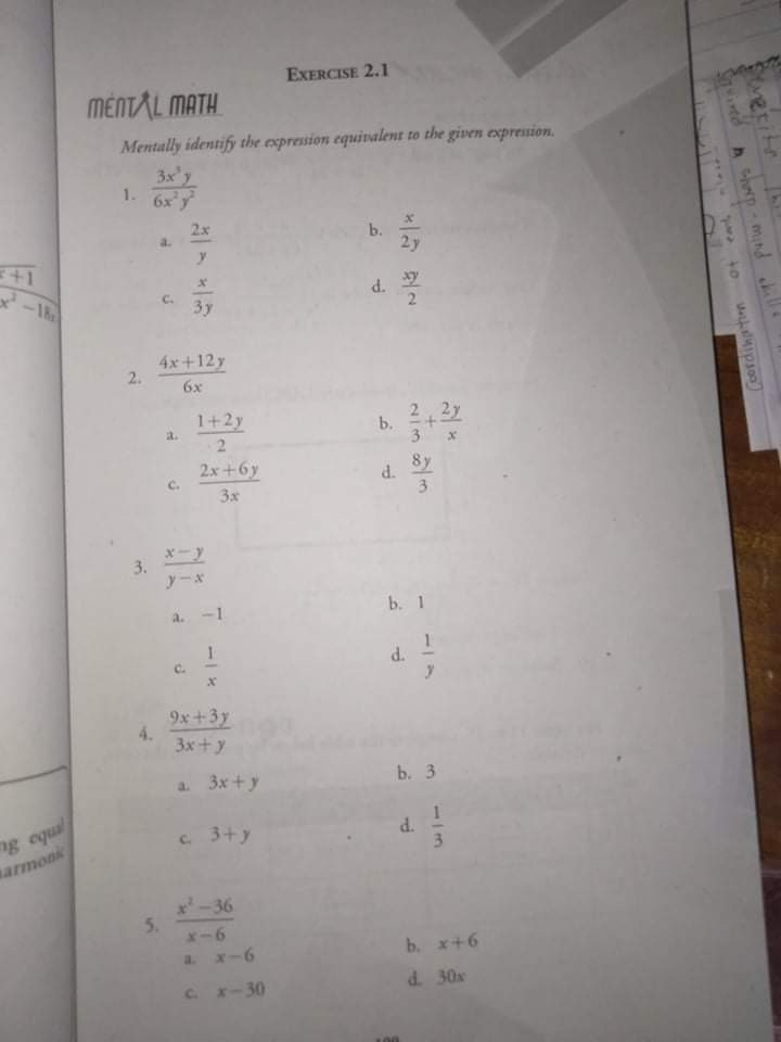 homework & practice 2 1 mental math answer key