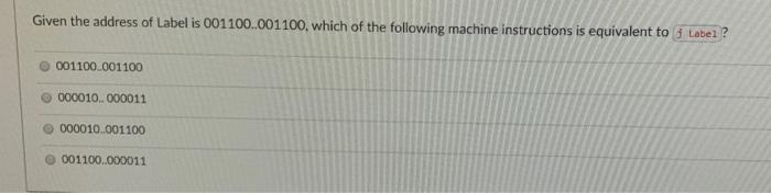 Solved Given the address of Label is 001100.001100, which of | Chegg.com