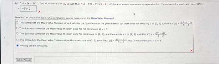 Solved Let Fxx−3−2 Find All Values Of C In 25 Such 7848