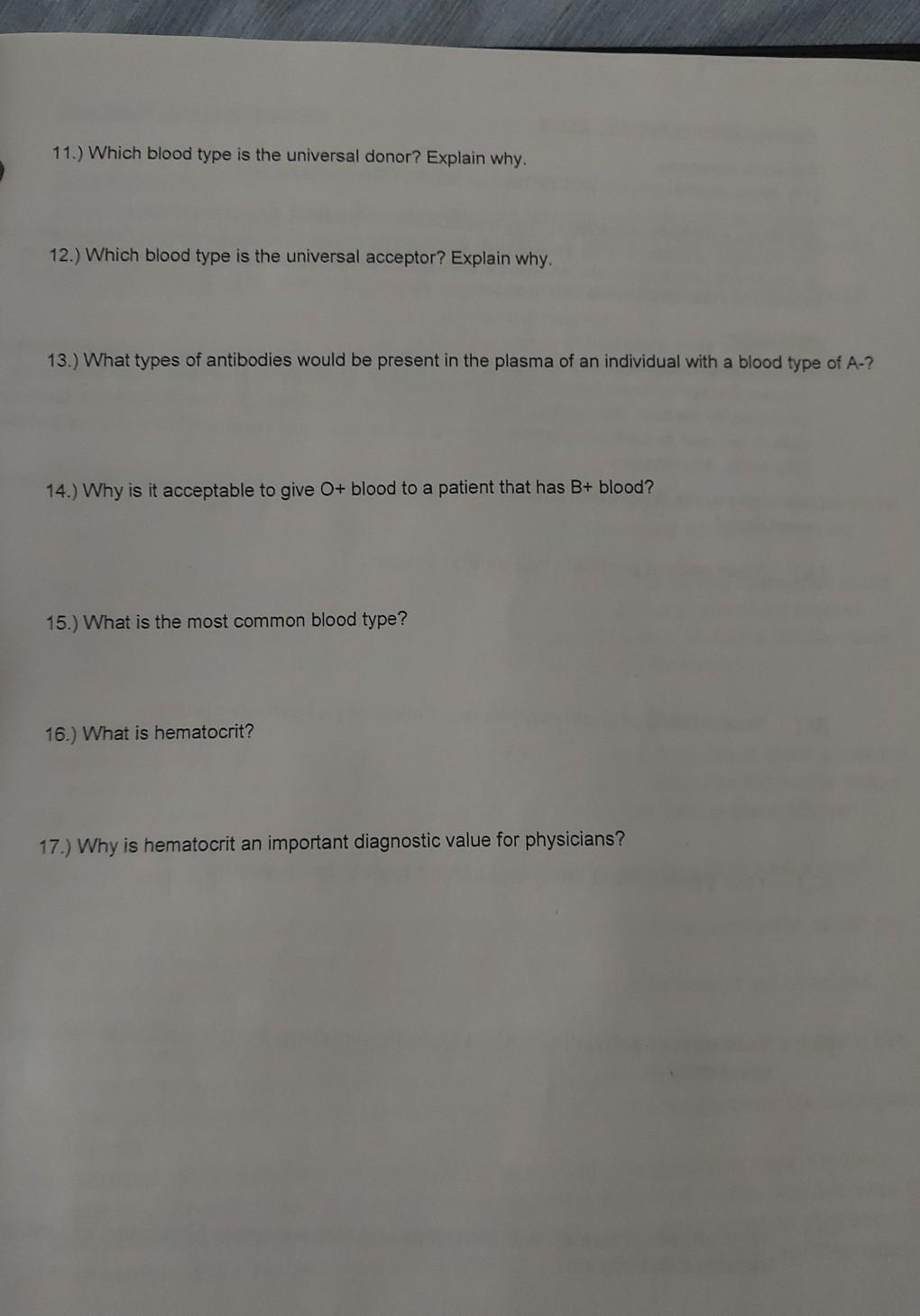 Solved 11.) Which blood type is the universal donor? Explain