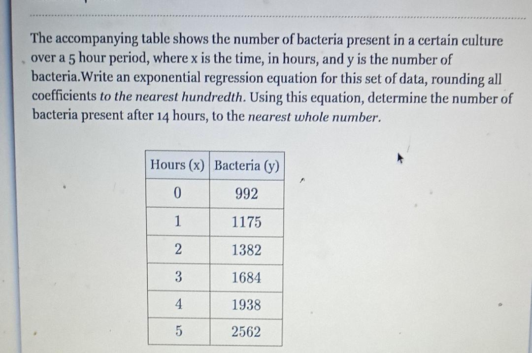 Solved The table shows the number of bacteria