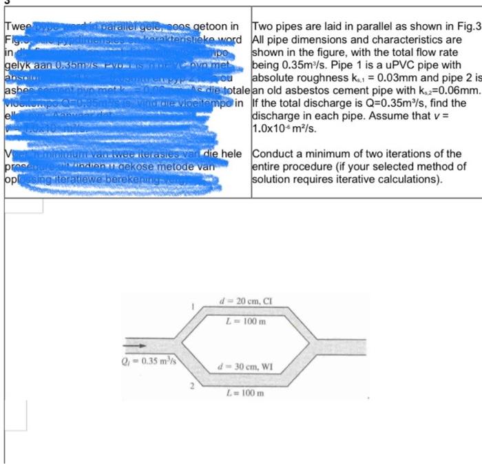 Solved Two pipes are laid in parallel as shown in Fig. 3 All | Chegg.com