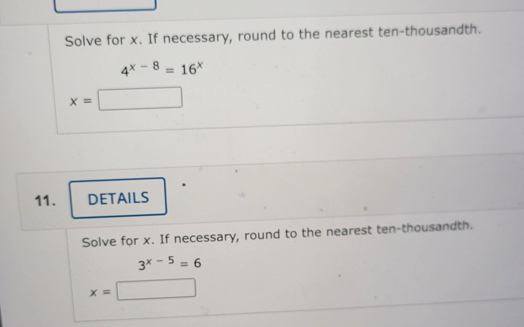 Solved Solve for x. If necessary, round to the nearest | Chegg.com