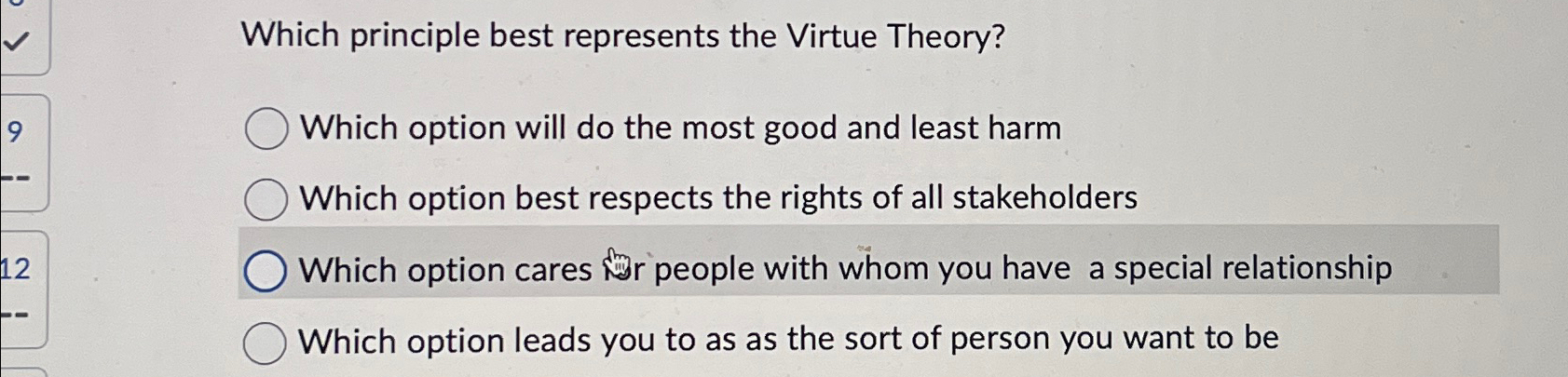 Solved Which principle best represents the Virtue | Chegg.com