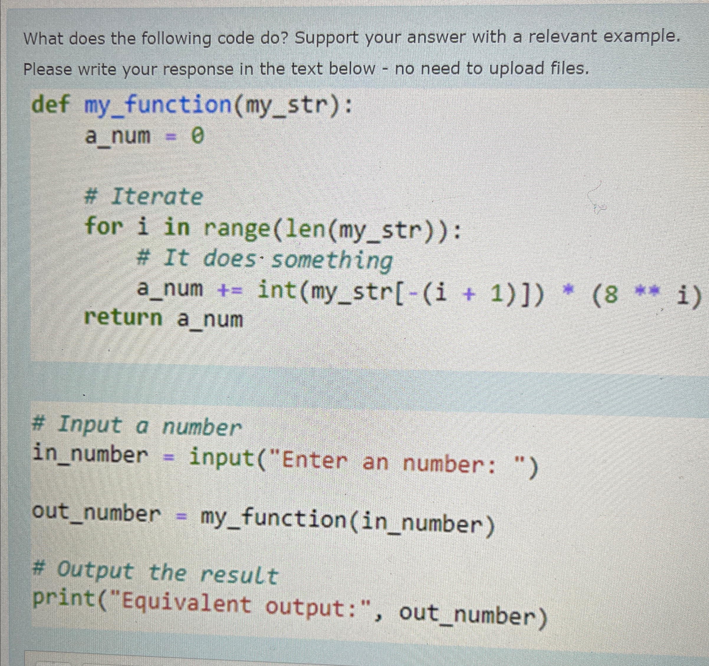 Solved What does the following code do? ﻿Support your answer | Chegg.com