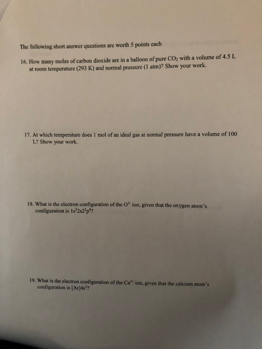 Solved The following short answer questions are worth 5 | Chegg.com