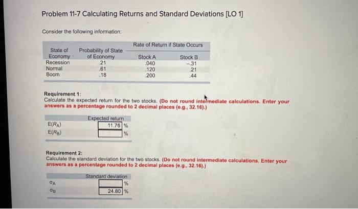 Solved Problem 11-7 Calculating Returns And Standard | Chegg.com