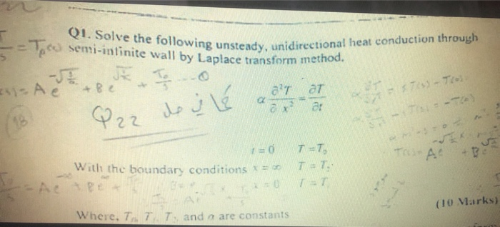 Solved QI. Solve the following unsteady, unidirectional heat | Chegg.com