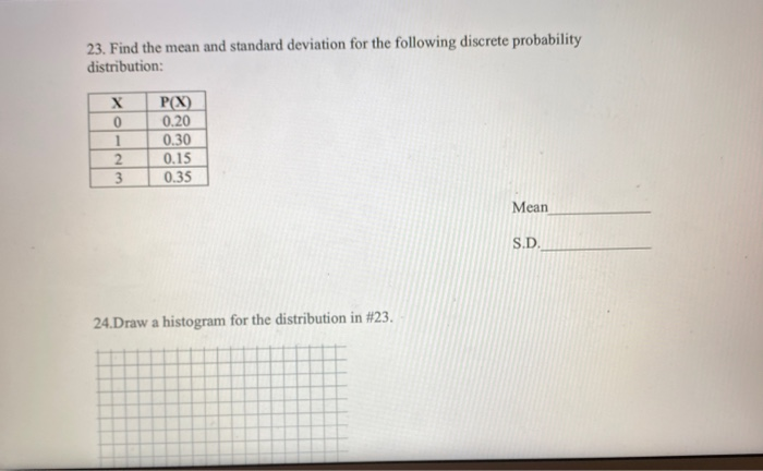 Solved 23. Find the mean and standard deviation for the | Chegg.com