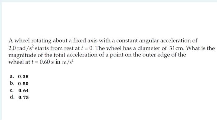 Solved A wheel rotating about a fixed axis with a constant | Chegg.com