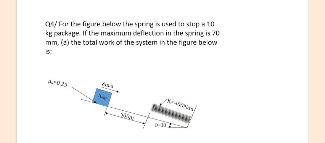 Solved Q4/ For the figure below the spring is used to stop a | Chegg.com