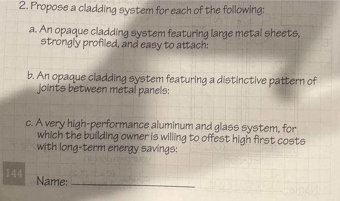 Solved 2. Propose a cladding system for each of the | Chegg.com