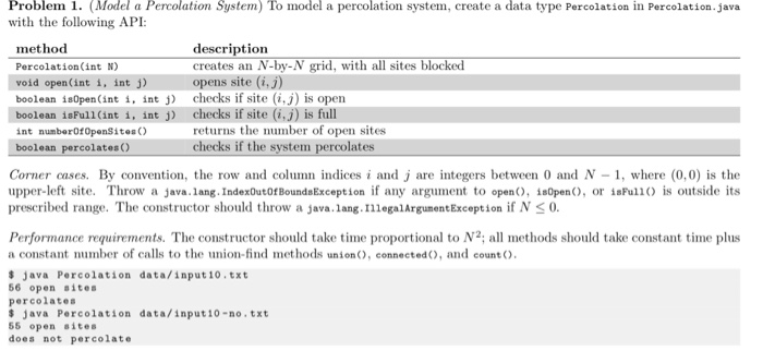Percolate Down Java Problem 1. Model a Percolation System) To model a | Chegg.com