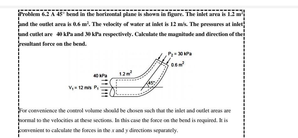 Solved Problem 6.2 A 45° bend in the horizontal plane is | Chegg.com