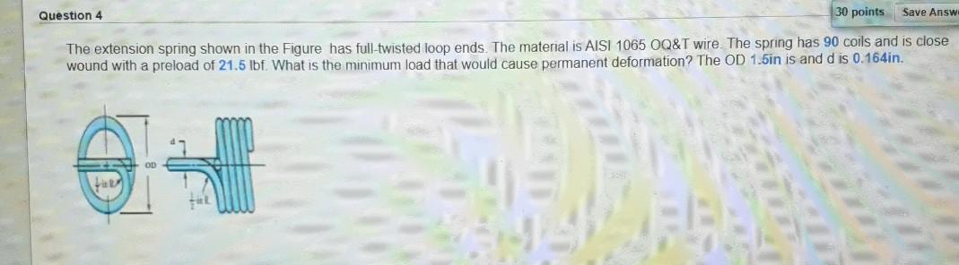 Solved Question 4 30 points Save Answ The extension spring | Chegg.com