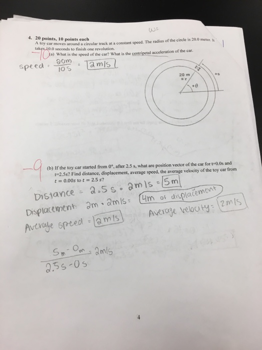 Solved 4. 20 points, 10 points each A toy car moves around a
