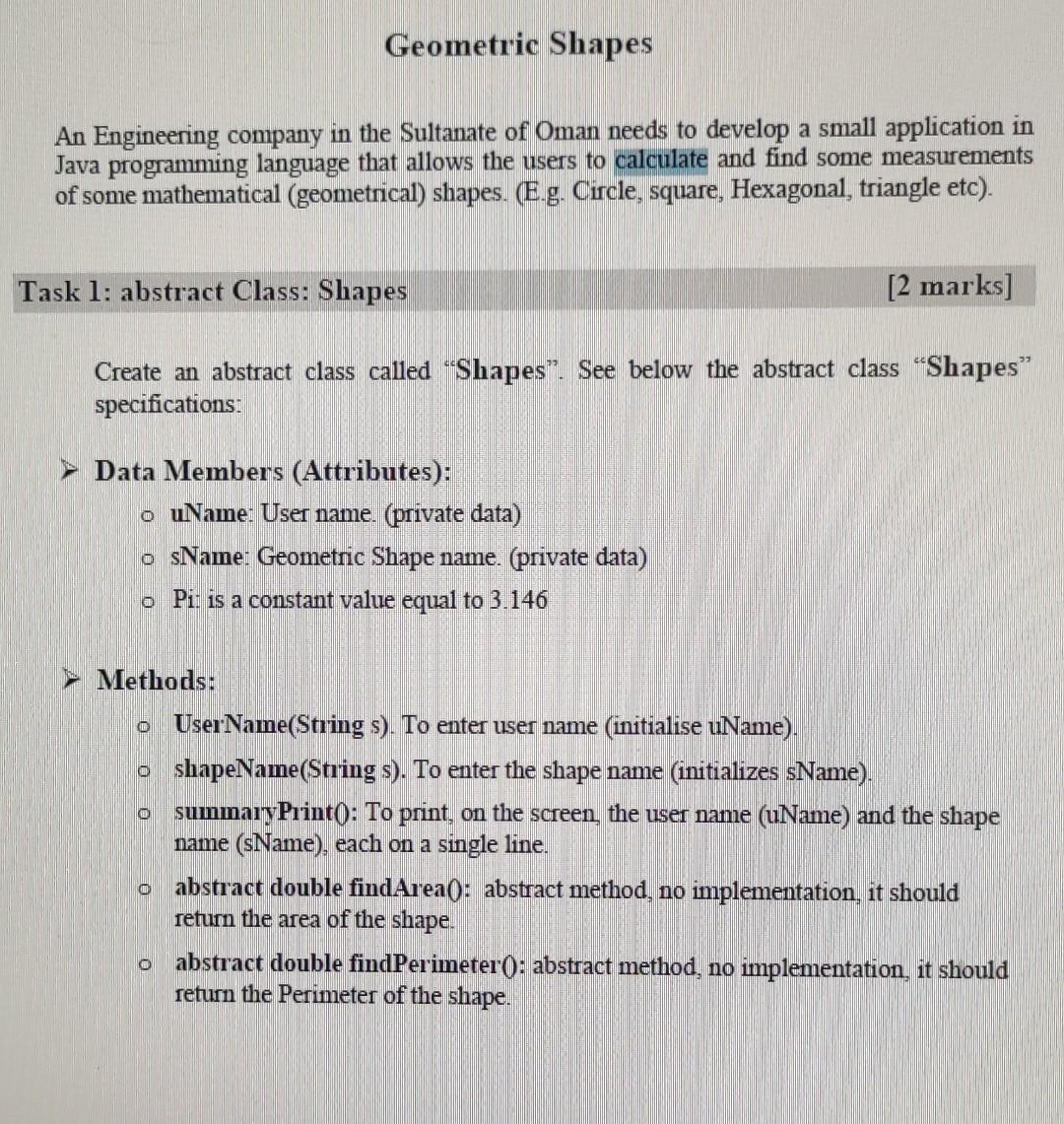 Solved Geometric Shapes An Engineering company in the | Chegg.com