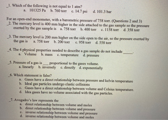 which of the following is equal to 1 atm