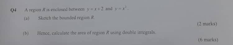 Solved 24 A region R is enclosed between y=x+2 and y=x2. (a) | Chegg.com