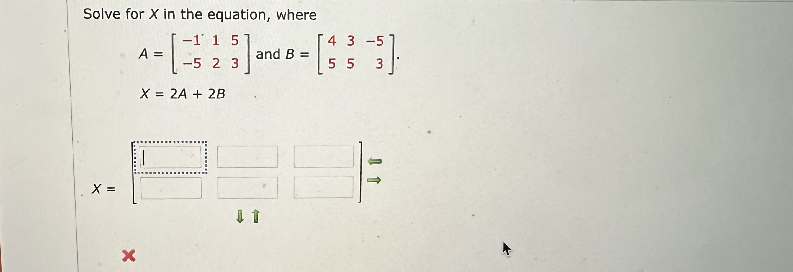 Solved Solve for x ﻿in the equation, whereA=[-11523]-5 ﻿and | Chegg.com