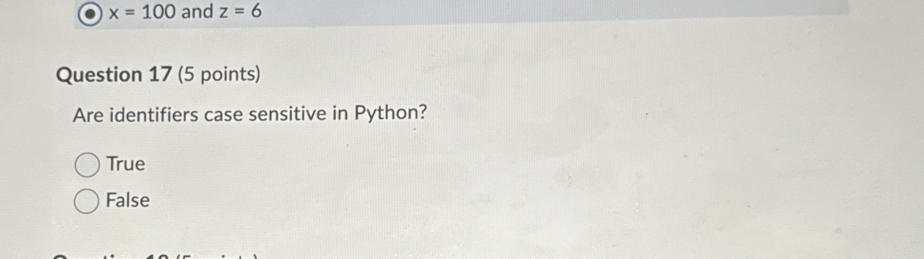 Solved Question 17 (5 ﻿points)Are identifiers case sensitive | Chegg.com