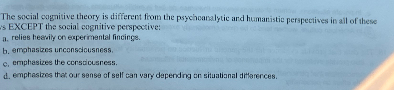 Solved The social cognitive theory is different from the | Chegg.com