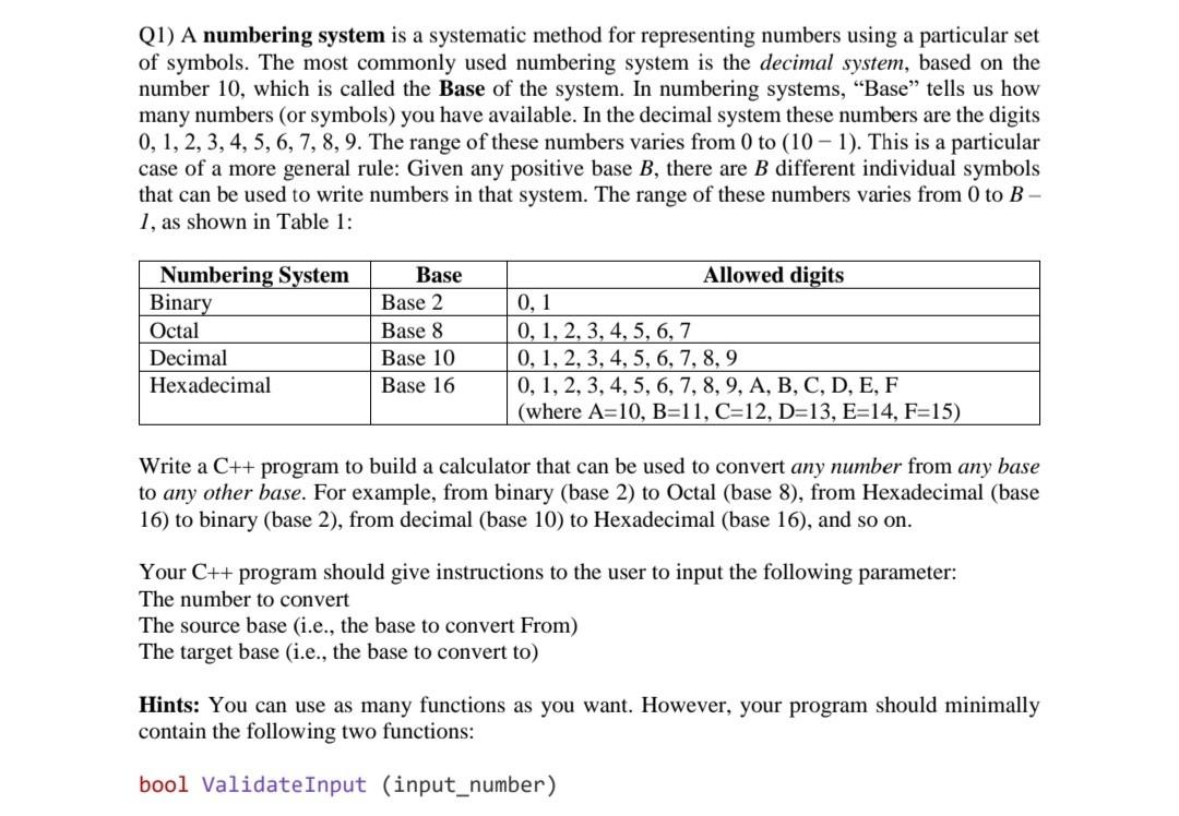 Solved Q1) A numbering system is a systematic method for | Chegg.com