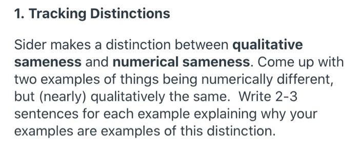 Solved 1. Tracking Distinctions Sider makes a distinction | Chegg.com