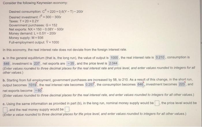 Solved Consider The Following Keynesian Economy Desired | Chegg.com