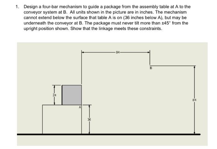 Solved Design a four-bar mechanism to guide a package from | Chegg.com