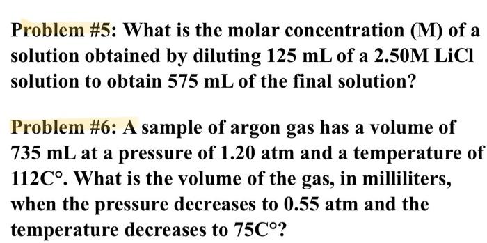 Solved Problem #5: What is the molar concentration (M) of a | Chegg.com