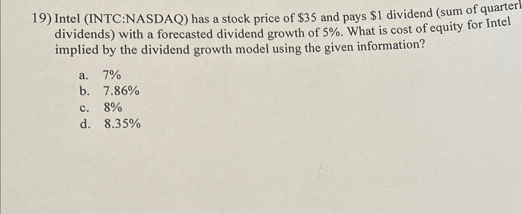 Solved Intel (INTC:NASDAQ) ﻿has a stock price of $35 ﻿and | Chegg.com