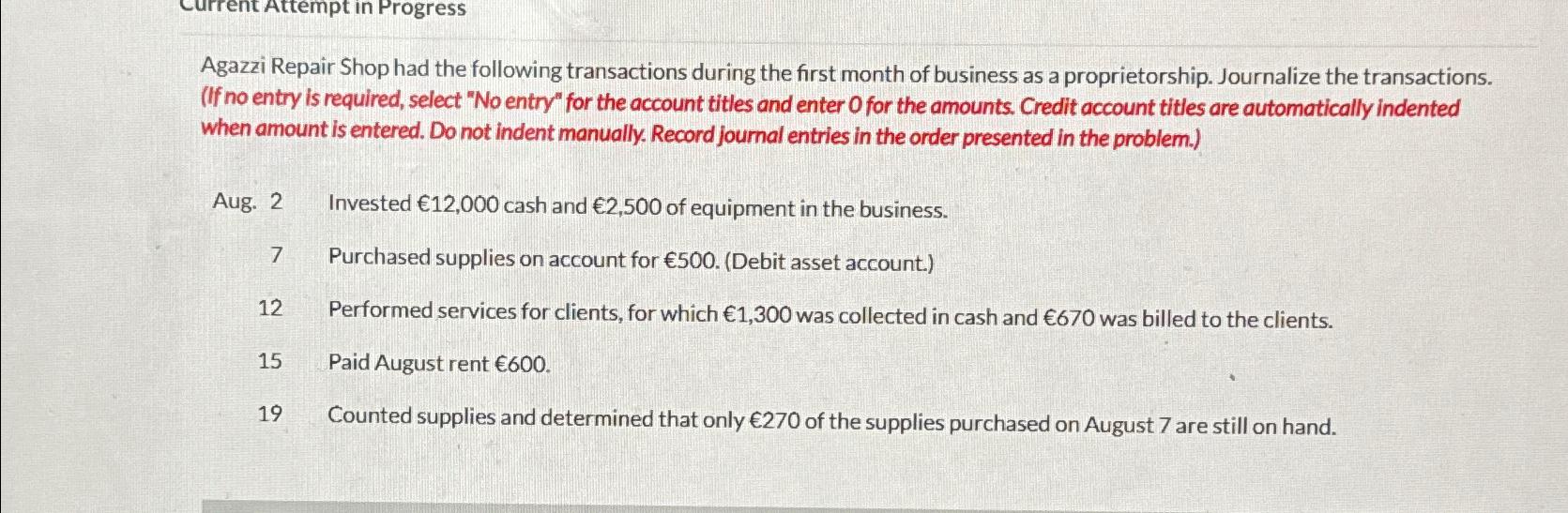 Solved Agazzi Repair Shop had the following transactions | Chegg.com