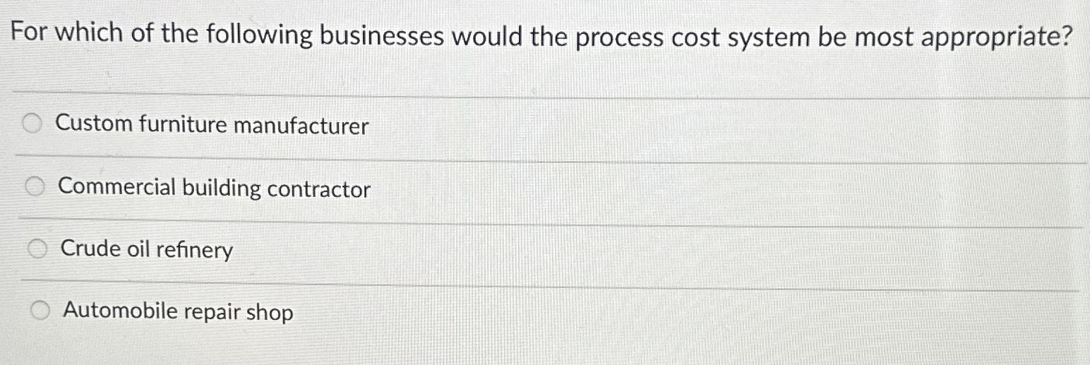 Solved For which of the following businesses would the